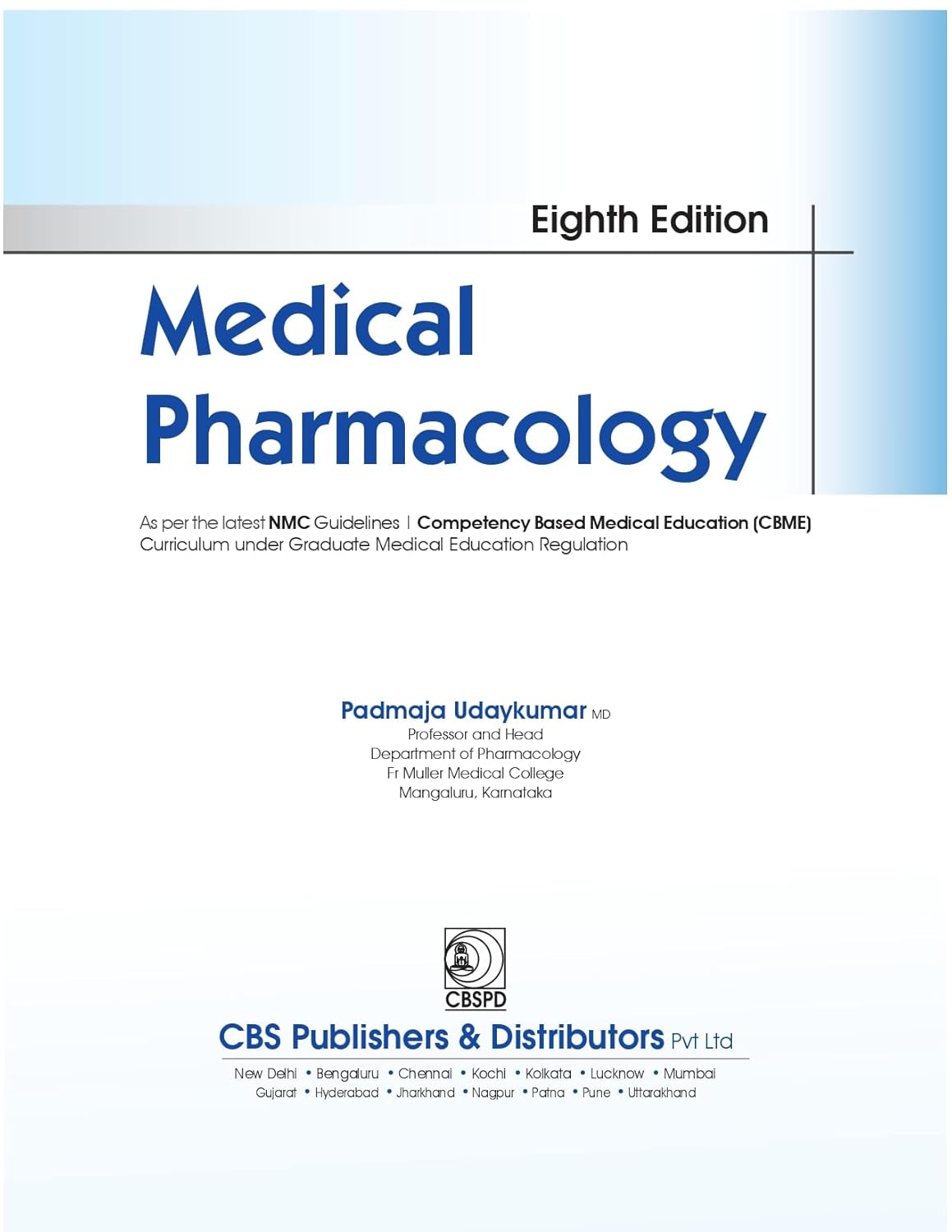 Medical Pharmacology By Padmaja Udaykumar 2026 8th Edition Premium Multicolor Matt Print