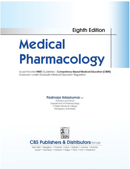 Medical Pharmacology By Padmaja Udaykumar 2026 8th Edition Premium Multicolor Matt Print