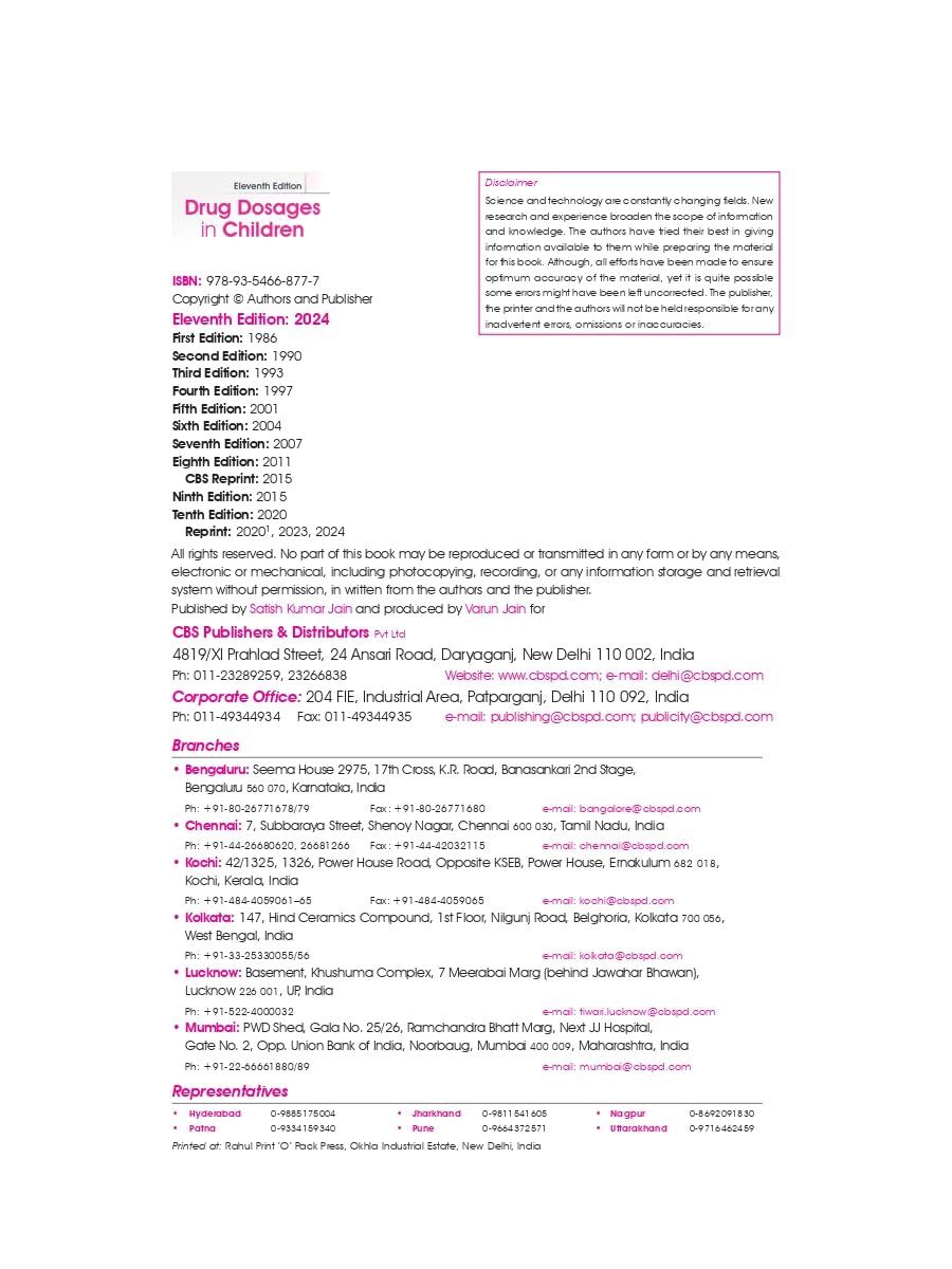 Drug Dosages In Children 11th Edition 2026 Premium Multicolor Matt Print